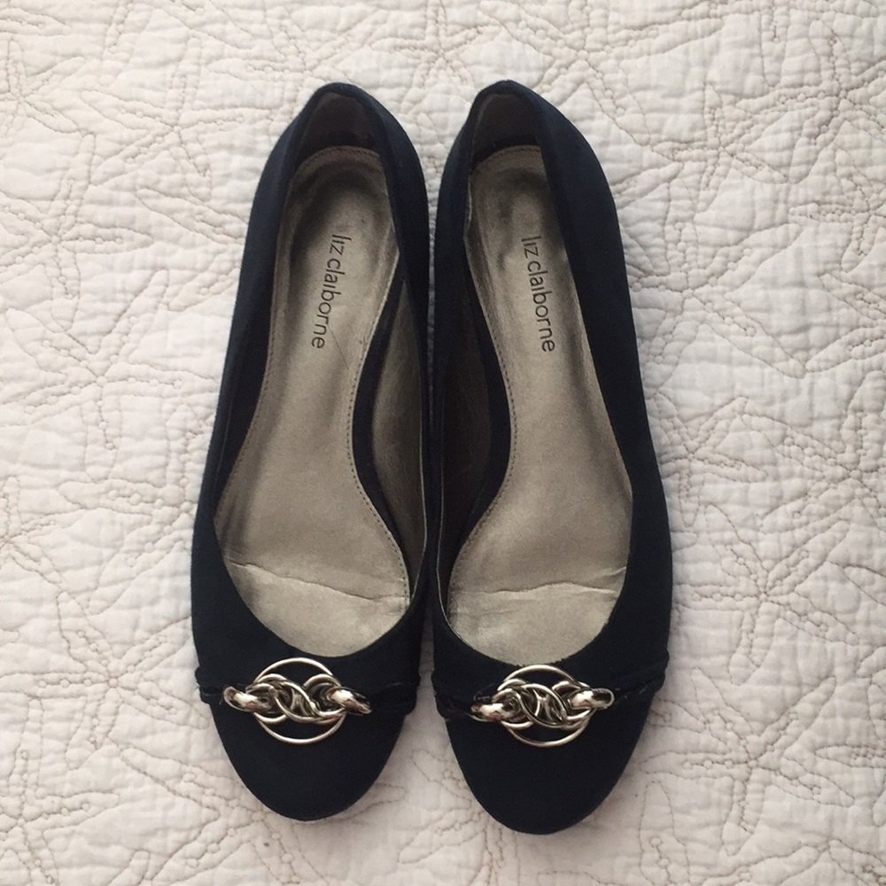 Liz Claiborne blue suede shoes with metal trim